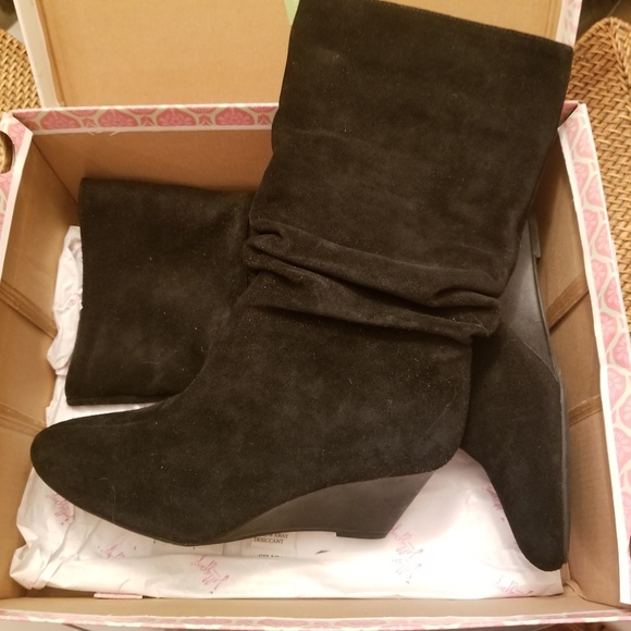 Alex Marie Black Leather Suede Boots - Picture 2 of 8